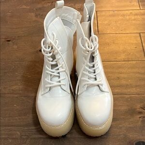Stylish White Lace-Up Combat Boots
